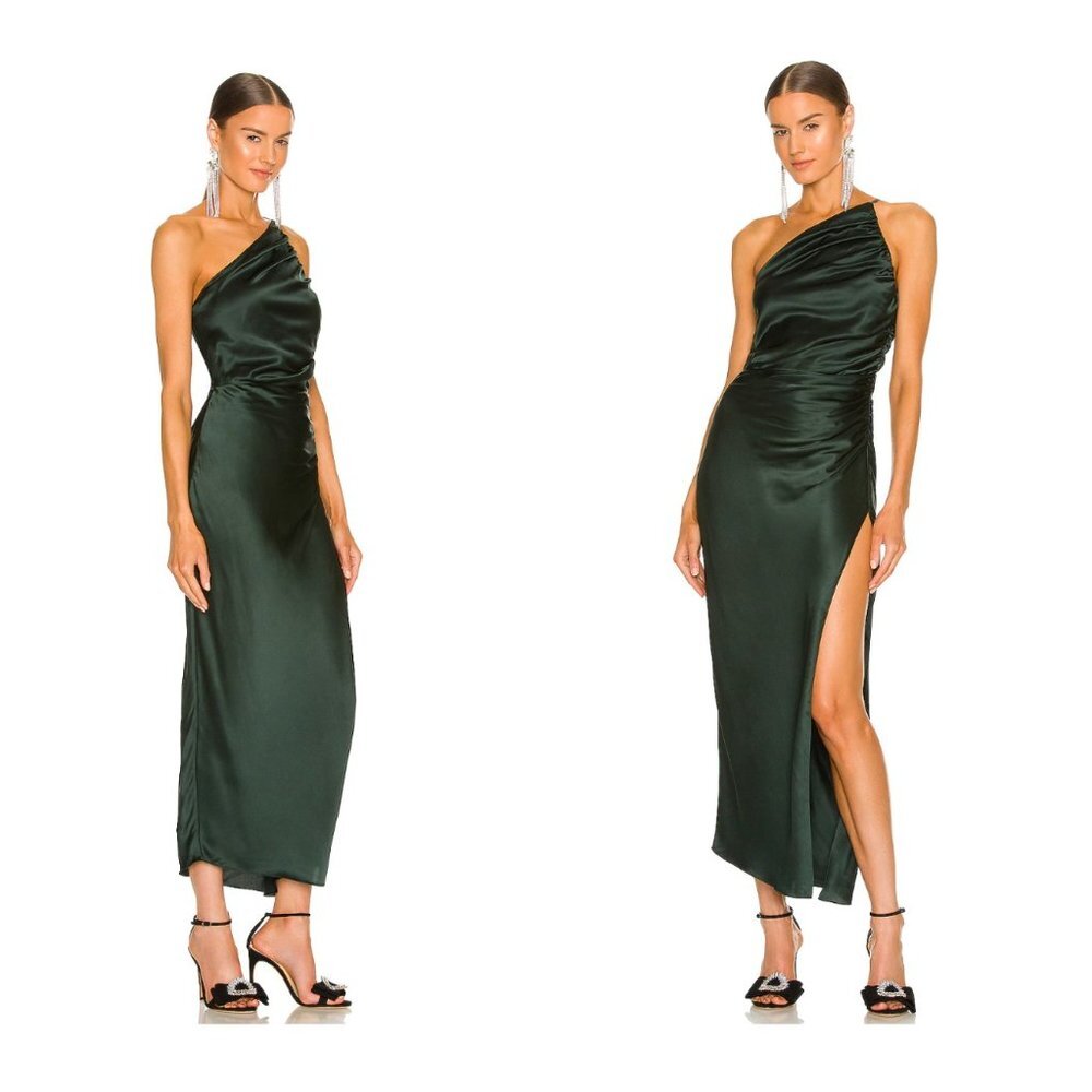 The Sei X REVOVLE | NEW One Shoulder Midi Dress in Hunter Size 0/XS